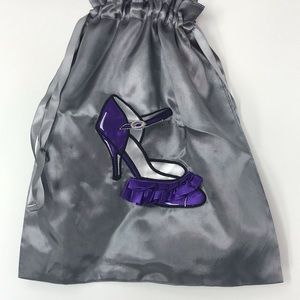 Shoe bag. Silver and purple satin. Drawstring. NWT